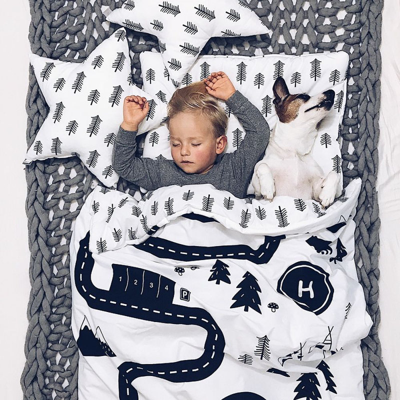 Lyra Cotton Graphic Print & Text Duvet Cover Set with Pillowcases Included