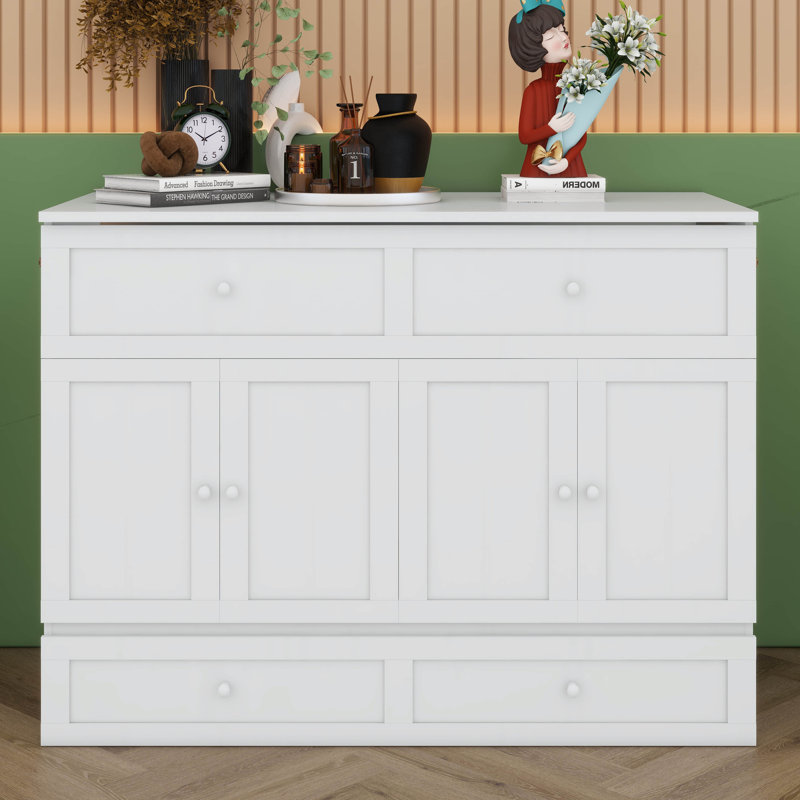 Lit escamotable double avec grands tiroirs, Blanc