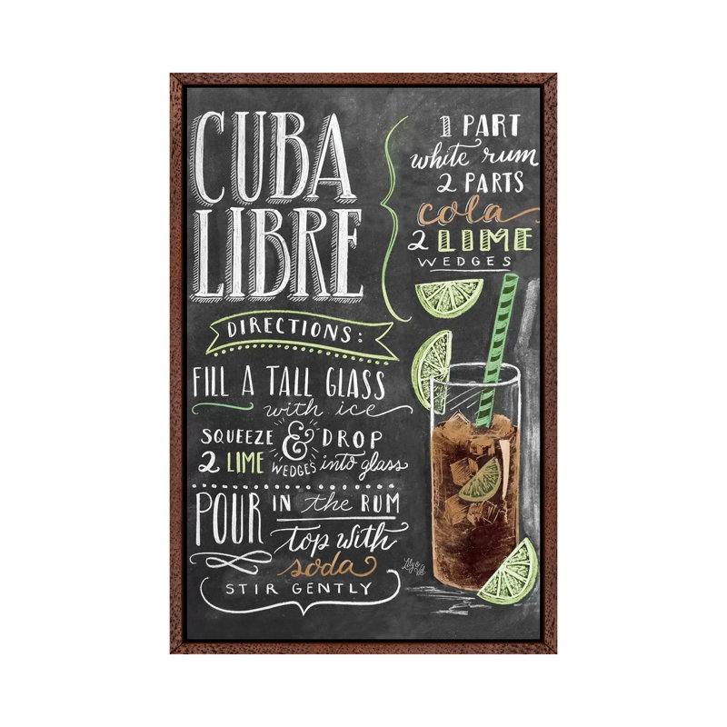 Cuba Libre Recipe - Print on Canvas, 66.04cm H x 45.72cm W x 3.81cm D, Classic Brown Wood Floater Framed