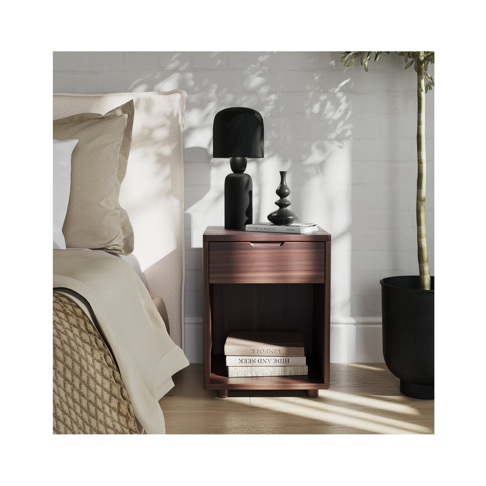 Varkala 1 - Drawer Nightstand, Walnut