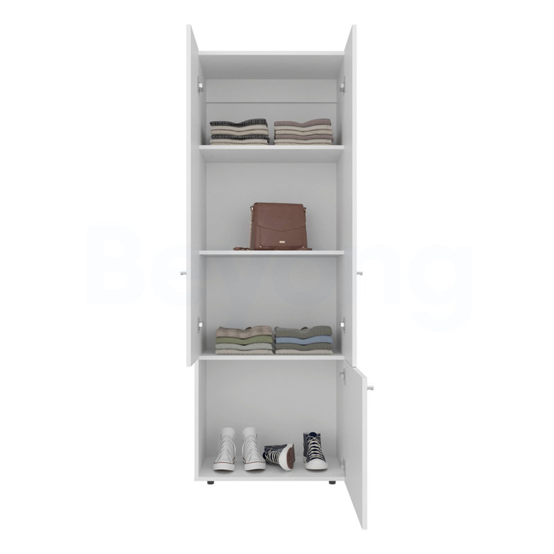 Armoire-penderie blanche à 3 portes avec 4 tablettes, Blanc