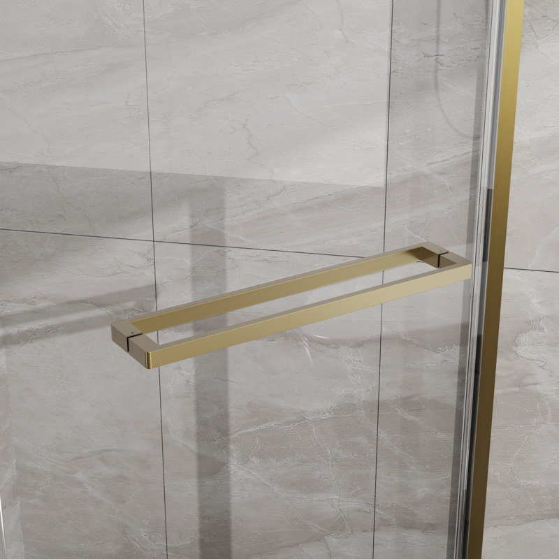 Porte de douche sans cadre 36 po x 36 po x 72 po avec base en acrylique et porte pivotante au fini doré, White