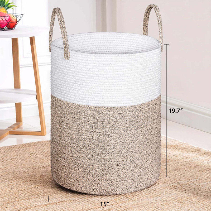 Bhargava Polyethylene Plastic and Jute / Sisal Laundry Basket, 50 x 38 x 38