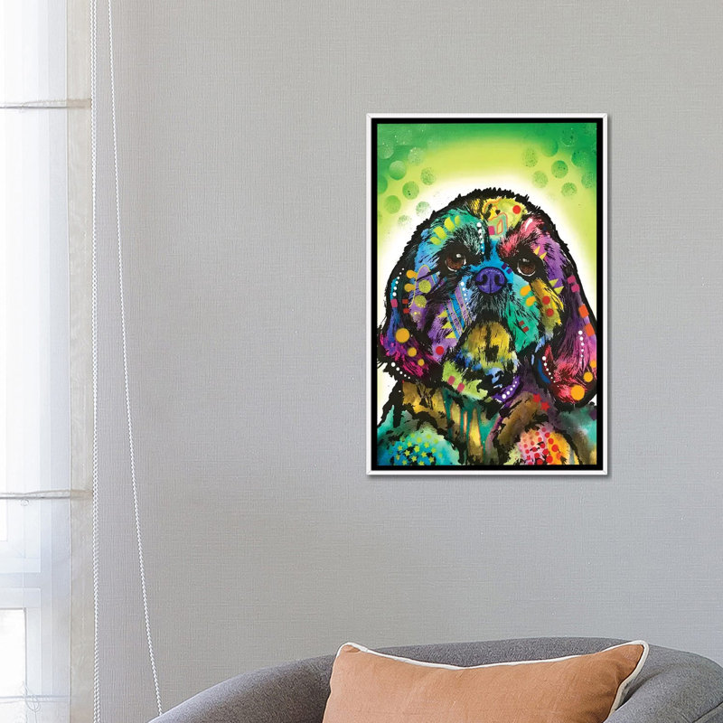 Kinda Shih Tzu par Dean Russo - impression d'art graphique, H 26 po x l 18 po x 1,5 po, Toile blanche encadrée, Pas de tapis