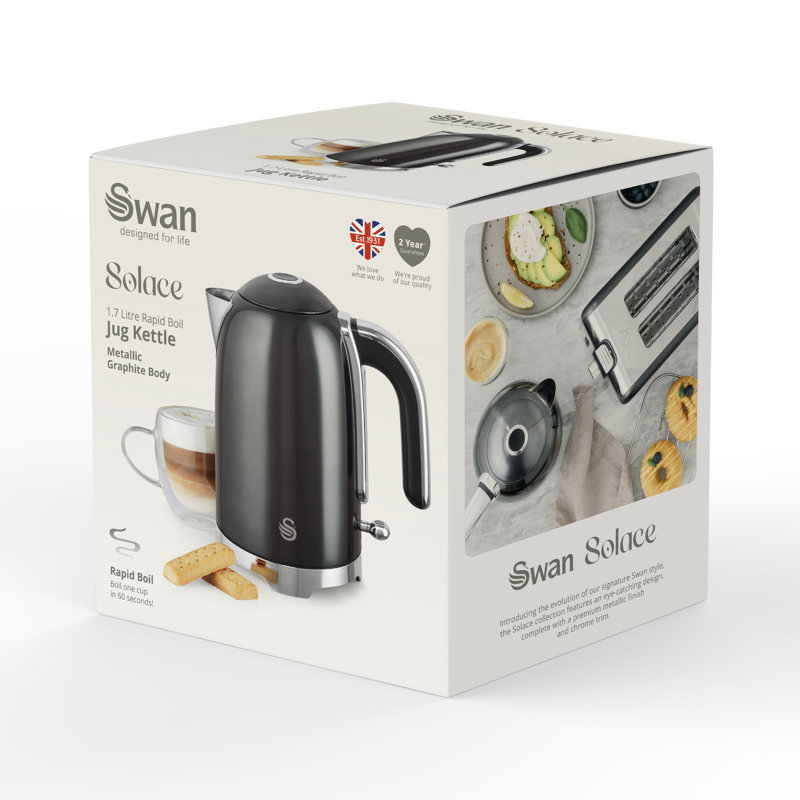 Swan Solace Cordless Kettle, Premium with a High Gloss Finish, Fast Boil, 360-Degree Base, Removable Limescale Filter, 1.7 Litres, 3000W
