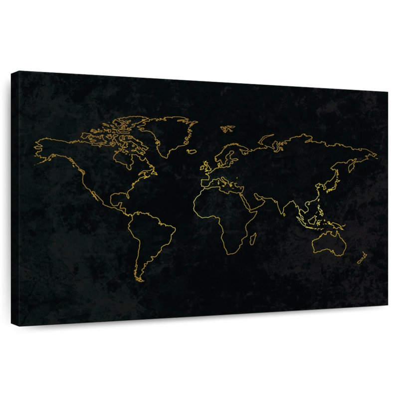 Aliaz Gold Outline World Map, 8" H x 12" W