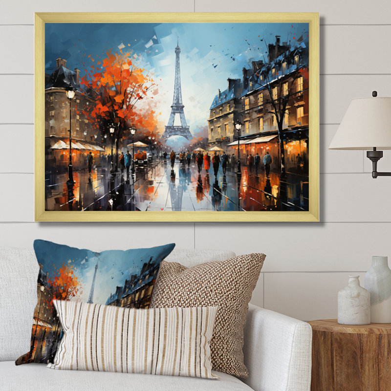 Marguerites City Paris Popart Eiffel - impression, H 34 po x l 44 po x P 1,5 po, Encadrement doré
