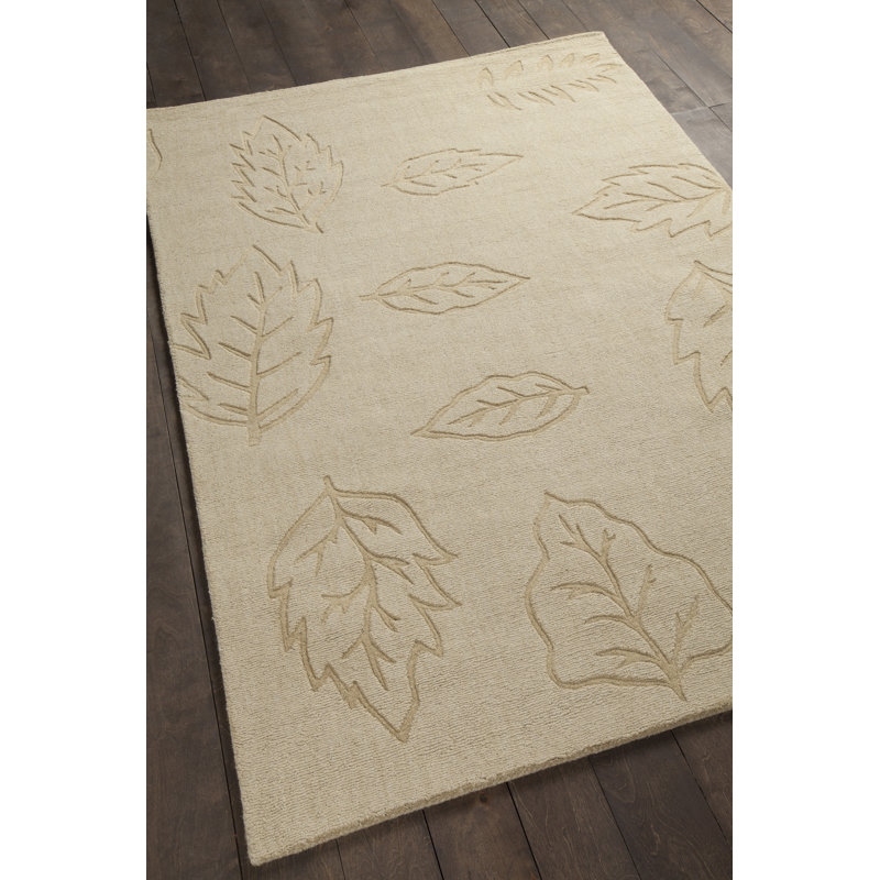 Emilie Authentic Hand-Tufted Handmade Beige & Cream Modern High-Low Carved Falling Leaves Wool Area Rug, 5' x 7'
