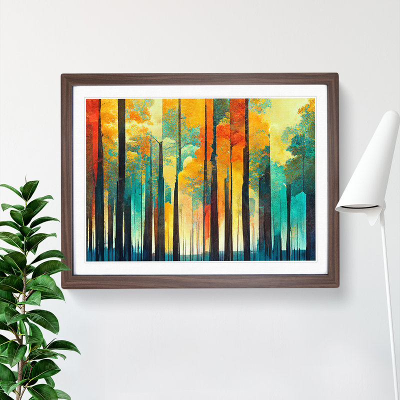 Captivating Abstract Forest Vol.6 - Picture Frame Print, 46cm H x 64cm W x 2cm D, Walnut