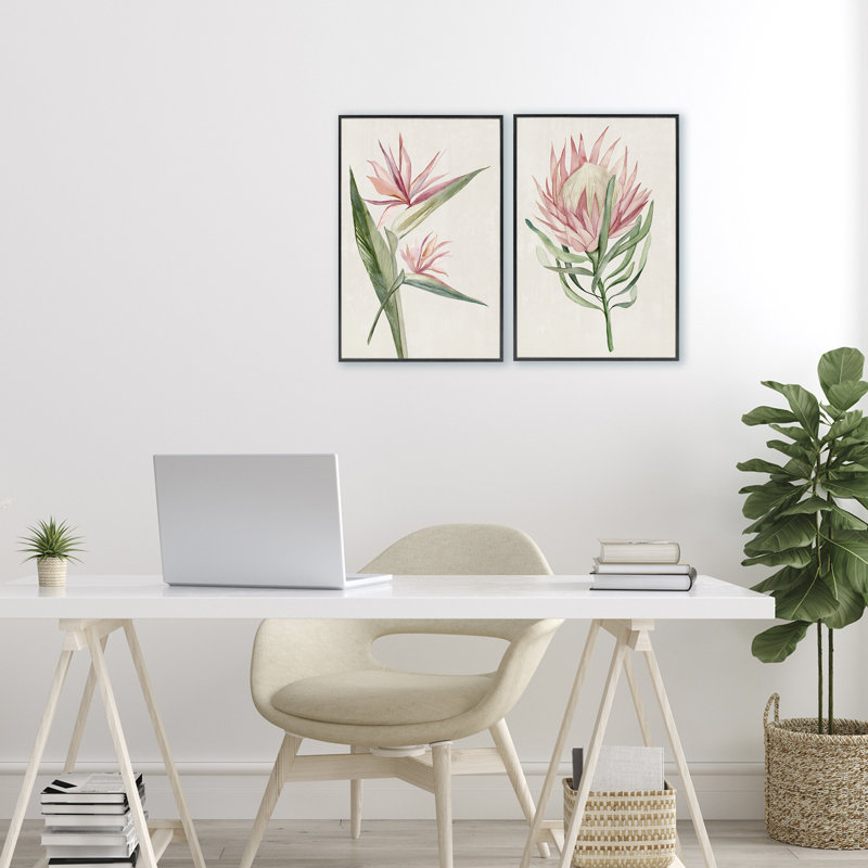Ensemble de giclée encadrée 2 pièces Tropical Grace Botanicals, design par Hannah Dawson, H 18 po x l 24 po
