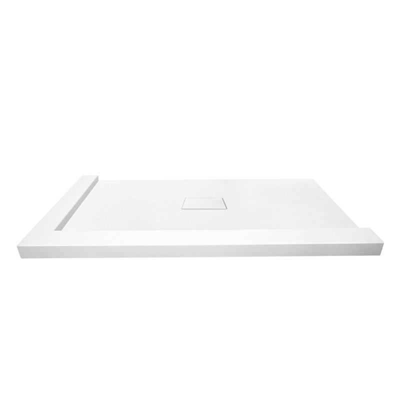 Transolid Trimslate 63-in x 40-in Shower Base with Adjustable Double Threshold and Center Drain, White