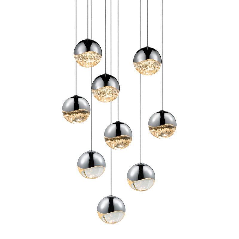Grapes 9 - Light LED Pendant, Polished Chrome, 3.25" H x 13.25" W x 13.25" D, Clear