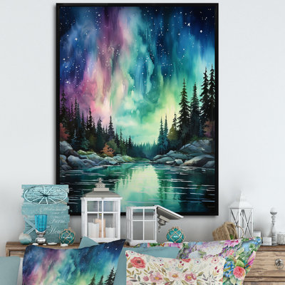 «Aukievah Aurora Borealis Dancing Lights II», reproduction sur toile encadrée