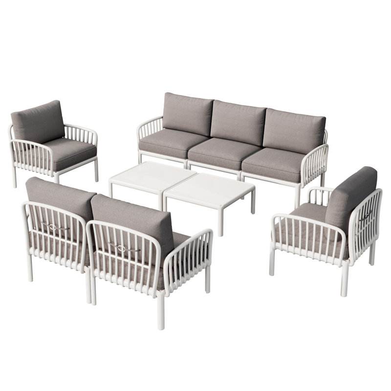 Ensemble de conversation pour patio 9 pièces, Gris clair, Blanc