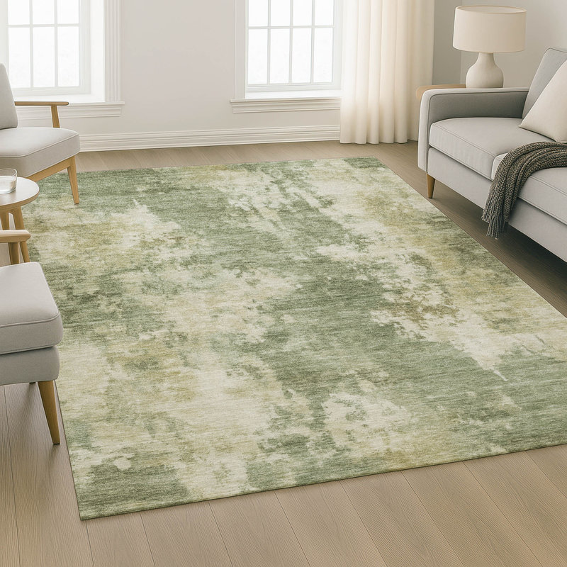 Premium Machine Washable Mayfield AMF2066 Abstract Rug, 2'6" x 3'10", Sage