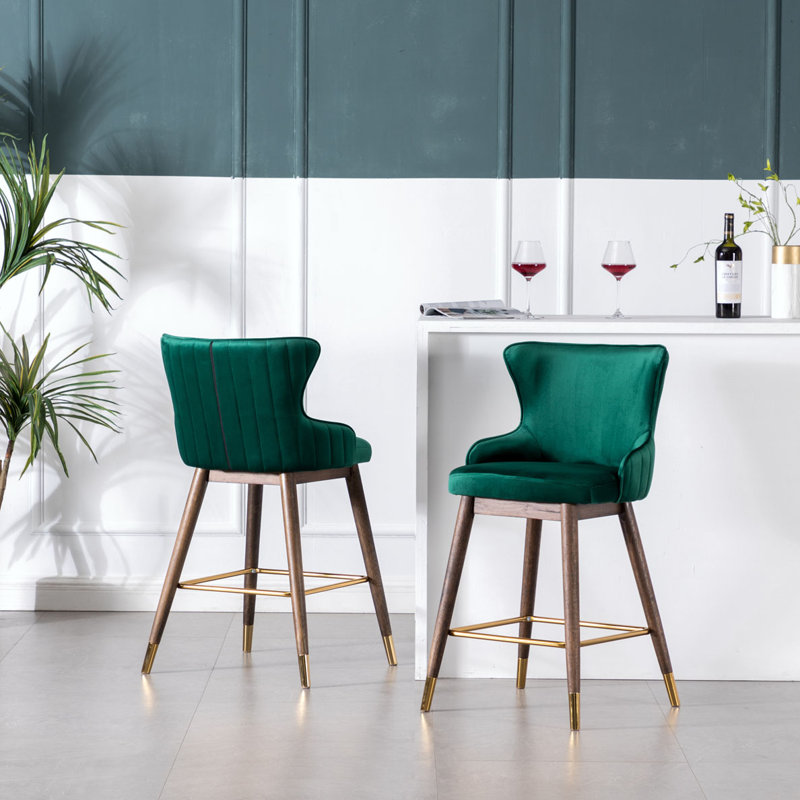 Tabouret de bar et de comptoir Renn, Vert, Tabouret de comptoir (siège d'une hauteur de 26 p