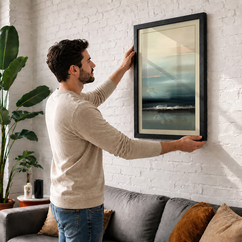Horizon of Stillness Minimalist - Framed Print, A2 - 59.4 x 42.0 cm, Black