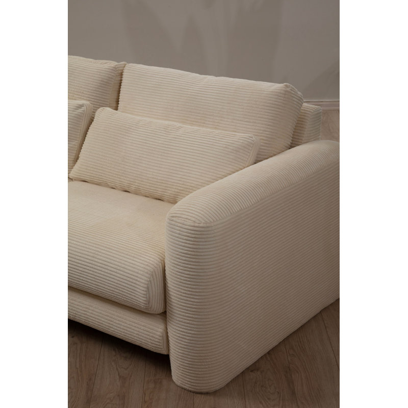 Stylish Corner Sofa, Beige, 114.2 x 65.0 x 28.7 inches | Durable Beech Wood & Chipboard Frame | 100% Polyester Fabric, 28 DNS Soft Foam Back | Portable Cushions, Dry-Cleanable | Perfect for Modern Living Rooms