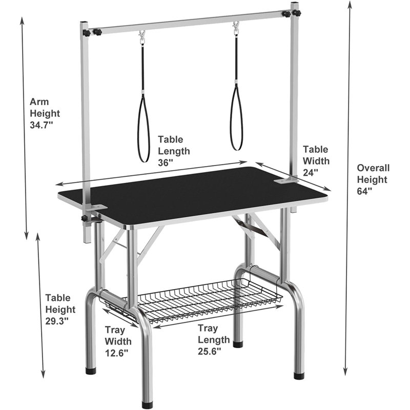 Table de toilettage pour animaux 36 "avec bras réglable et plateau de rangement, table pliante de séchage et de taille pour chiens et chats