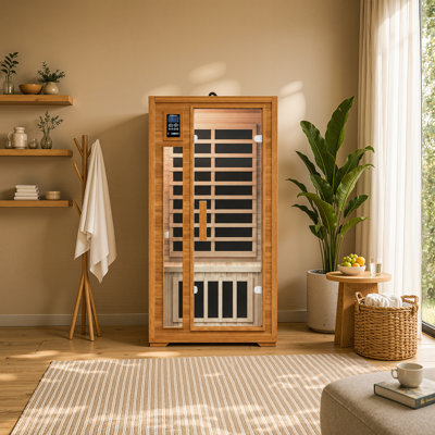 Sauna intérieur individuel avec éclairage DEL, Bluetooth et infrarouge lointain à faible champ électromagnétique, en bois de pruche