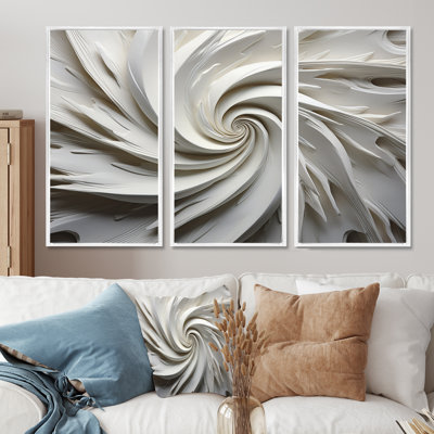 White Majestic Motion I - Abstract Spirals Wall Art Set