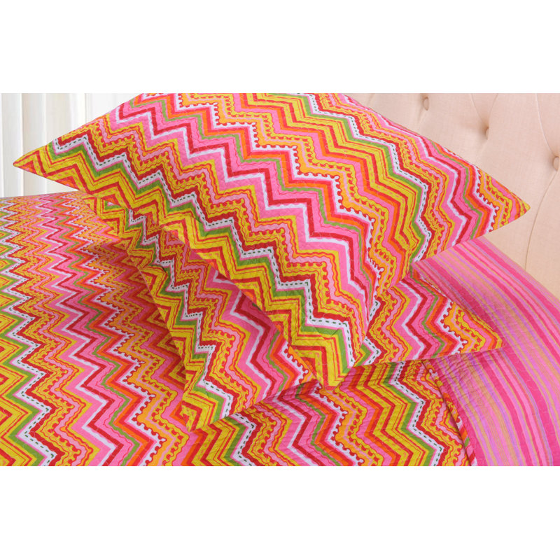  Ensemble de courtepointe réversible Zig Zag, Orange, Courtepointe très grand et 2 très grandes taies 