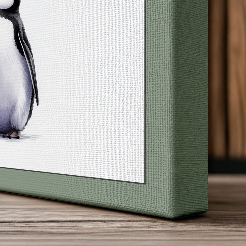 Penguin and Balloons Whimsical - Wrapped Canvas, 18x12 - 45.7 x 30.5 cm, Sage Border