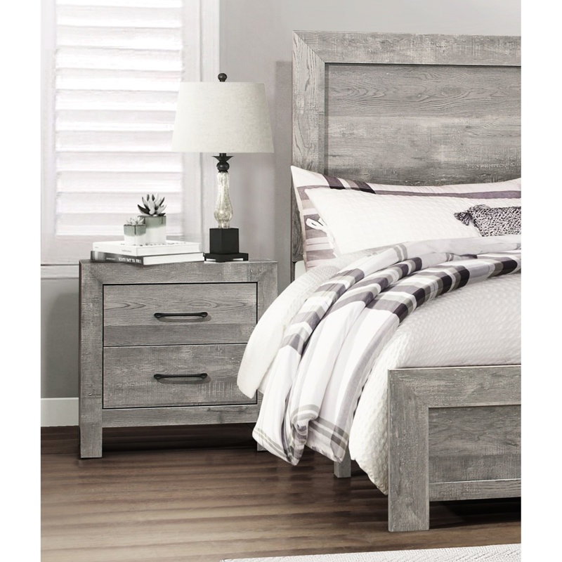 Table de chevet 2 tiroirs Cannes gris rustique, Gris