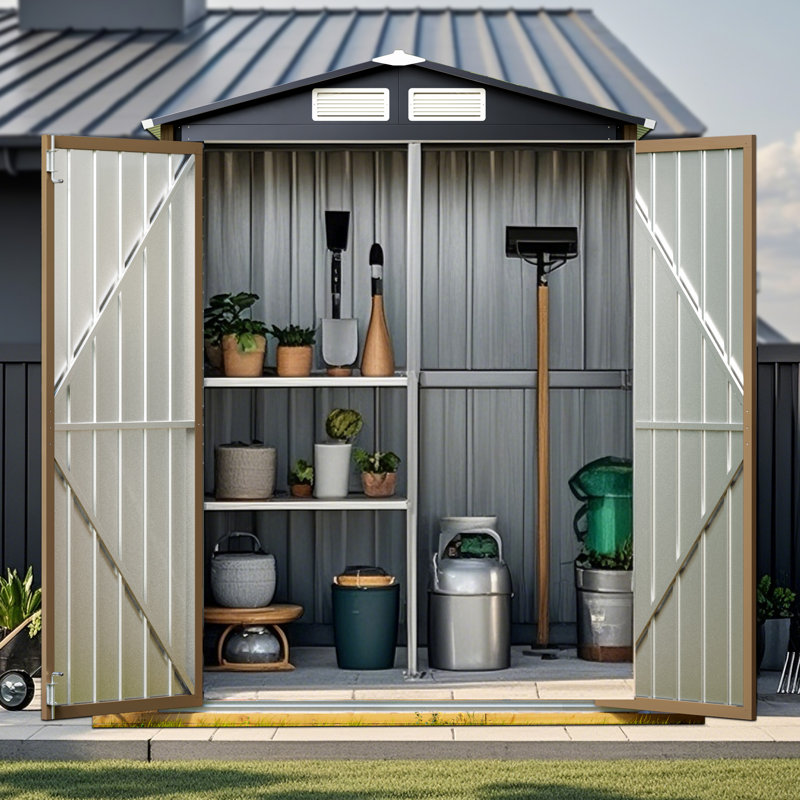 5 Ft. W X 3 Ft. D Outdoor Galvanized Steel Storage Shed, Brown