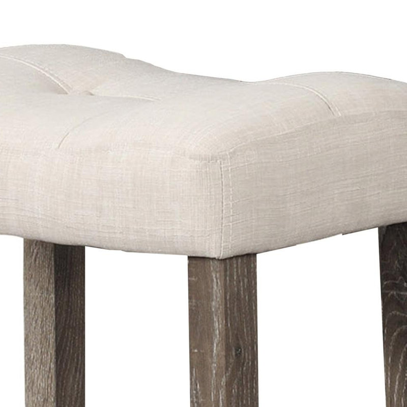 Transitional Counter Height Bar Stool Of 2 With Cushioned Footrest, Seat In Oak Color, Engineered Wood Construction For Sturdiness, Linen - Blend Fabric Crease Seating And Look, Dining Room Use