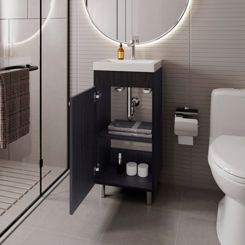 Meuble-lavabo avec 1 porte et 2 tablettes de rangement, Noir