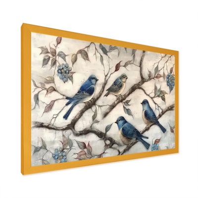 " Four Vintage Blue Birds On A Branch II "
