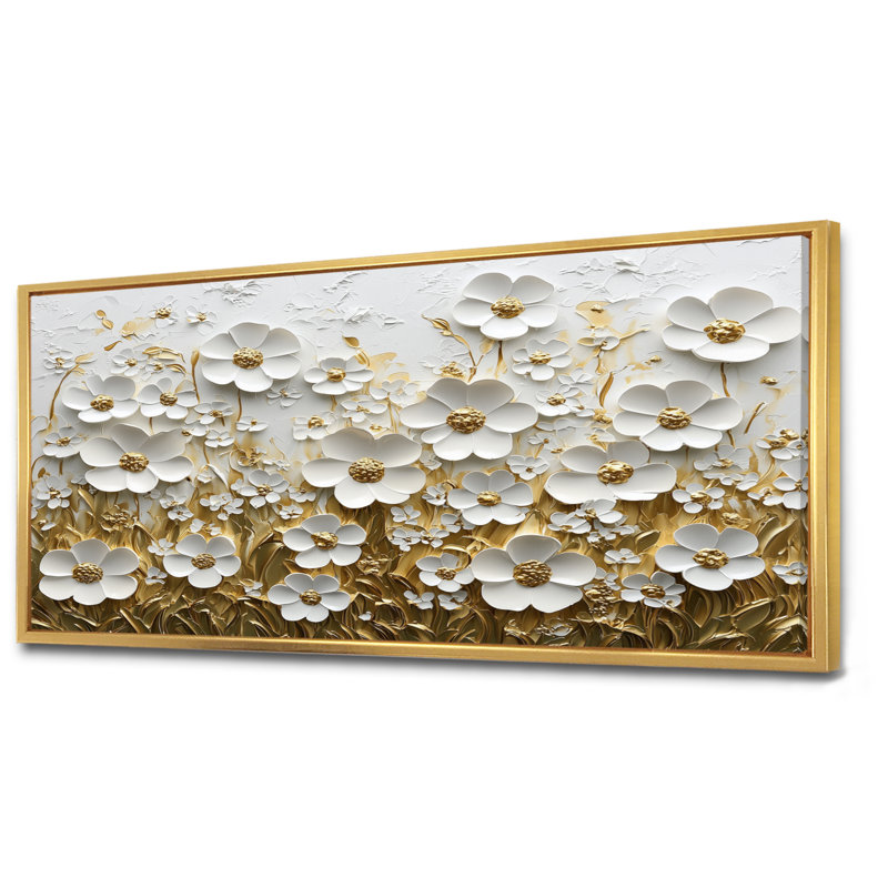 Moriani - Floral Wall Art, H 28 po x l 60 po, Impression encadrée flottante, Doré