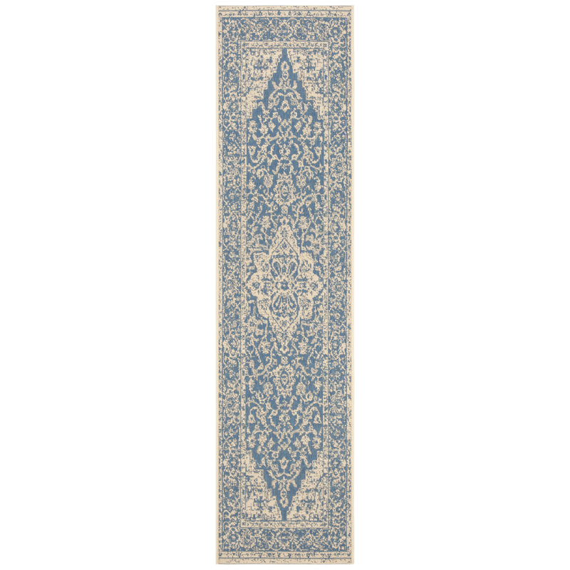 Danya Blue/Cream Indoor/Outdoor Area Rug, Runner 2'2" x 6'