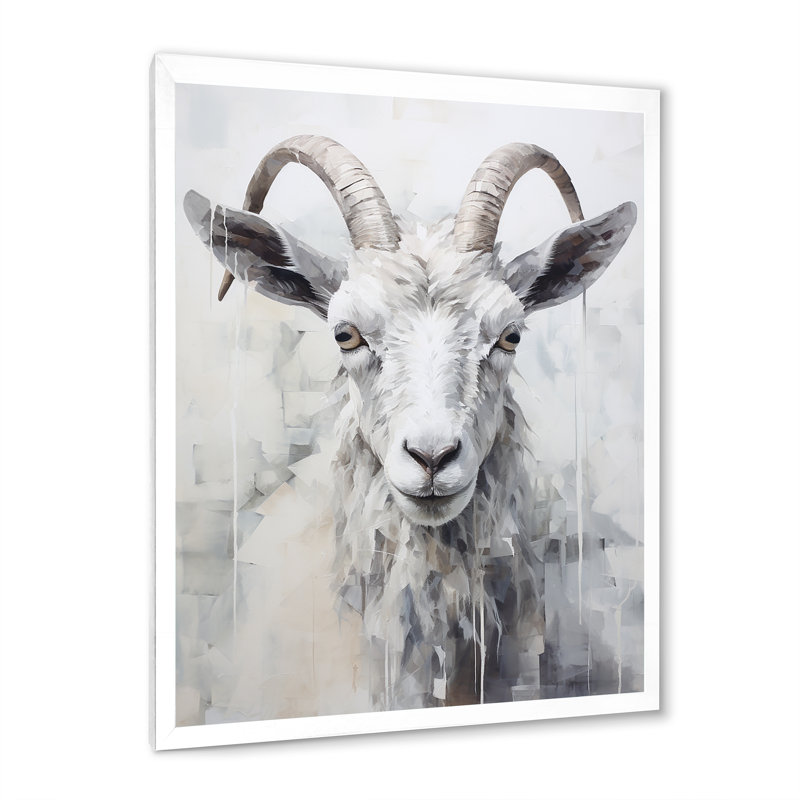 Dos et chèvre blanche sur toile, Cadre simple blanc, H 44 po x l 34 po x P 1,5 po