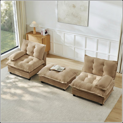 Canapé d'angle modulaire moderne Cloud avec pouf et coussins profonds en chenille pour un confort optimal dans votre salon