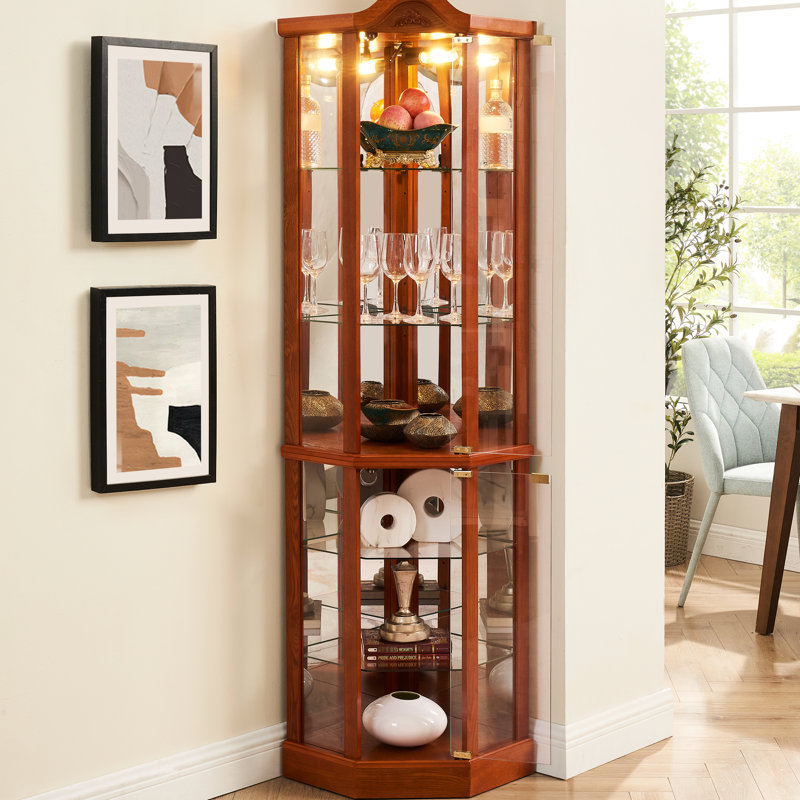 Superbe armoire de rangement en chêne avec portes en verre et étagères réglables