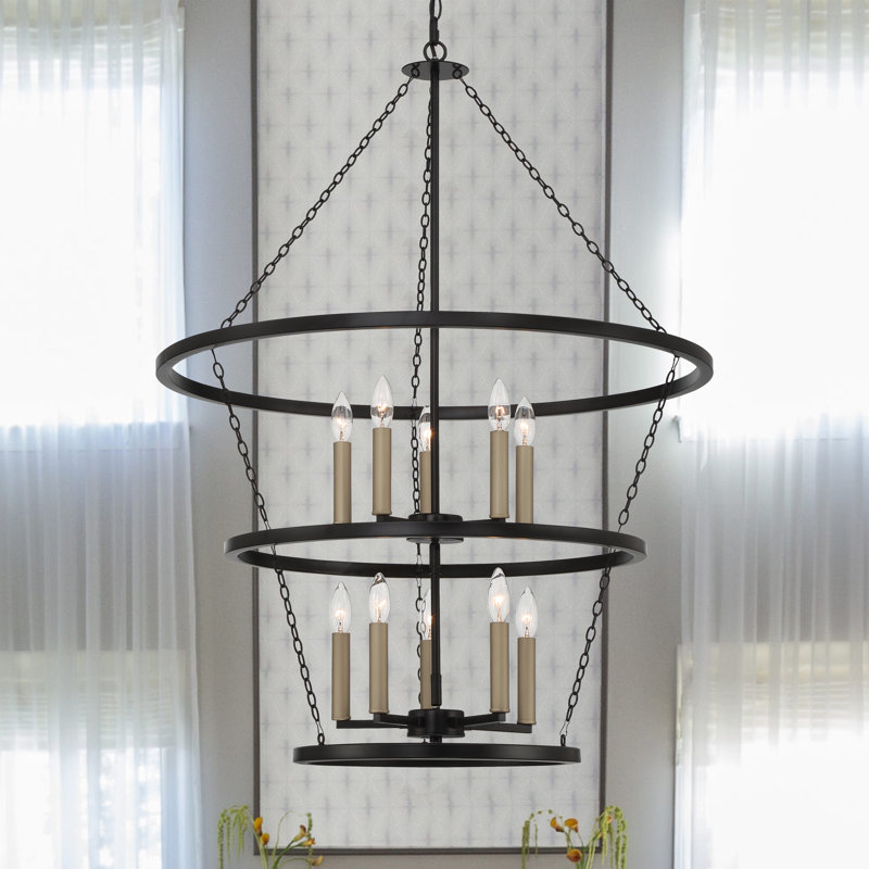 Mandre 10 - Light Candle Style Wagon Wheel Chandelier