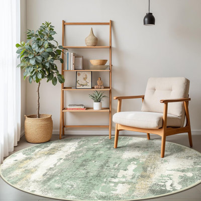 Tapis rond rond de 5 pi pour la chambre à coucher, tapis rond moderne lavable à la machine, revêtement de sol à poils courts doux avec envers antidérapant pour la salle à manger, vert clair