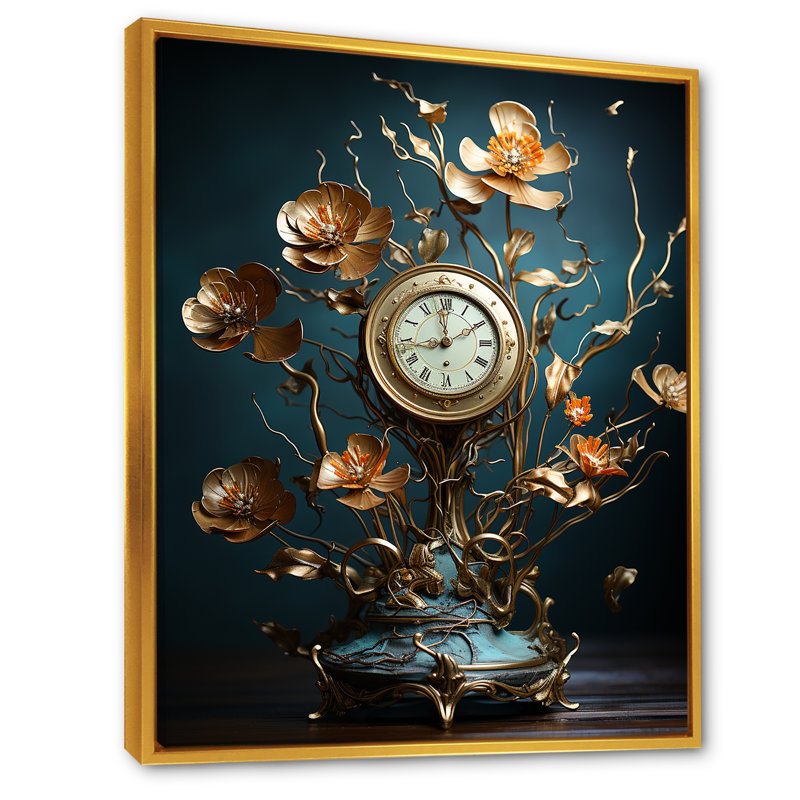 Fantastique jardin d'horlogerie sur toile, Cadre flottant doré, H 44 po x l 34 po x P 1,5 po