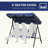3 Patio Swing Chair, Dark Blue. Removable Cushion. Strong Steel Frame. Adjustable Tilt Canopy For Poolside, Backyard. Relax And Unwind Yourself. 440 Lbs Weight Capacity. 67.75"W X 43.25"D 60.25"H.