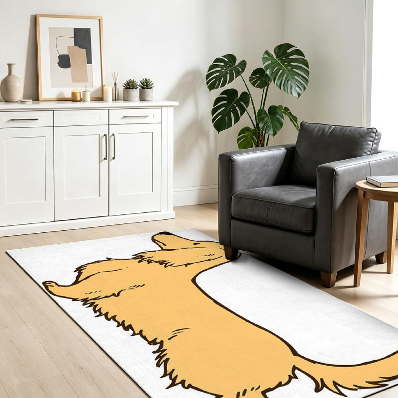 Tapis crème teckel lavable à la machine, Rectangle 39" x 63"