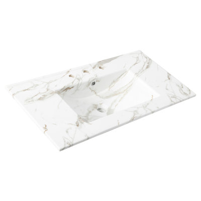 Plateau de meuble-lavabo à simple cuve rectangulaire contemporain en céramique rectangulaire à 3 trous Ancillary