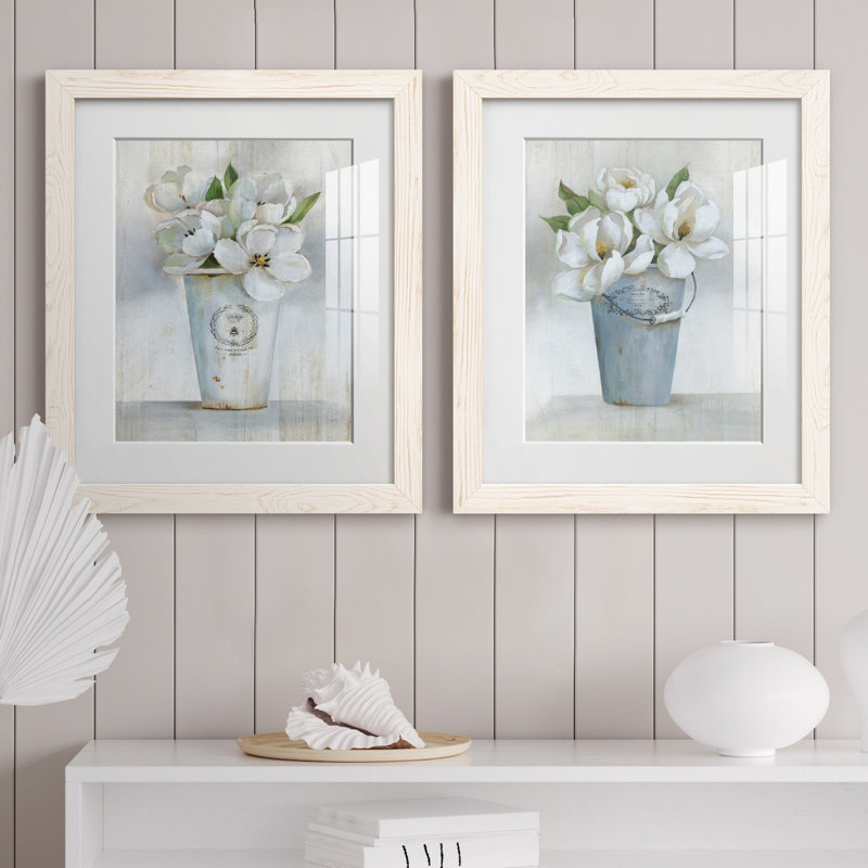 Fleuriste Francais I - ensemble de 2 reproductions d'art, H 24 po x l 36 po x P 1,5 po, Papier encadré blanc, Blanc