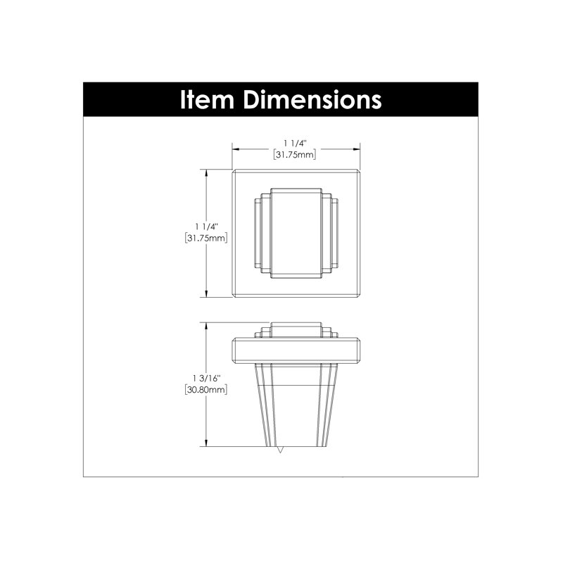 Belleclaire Collection Knob 1-1/4 Inch Square Polished Nickel Finish, Matte Black