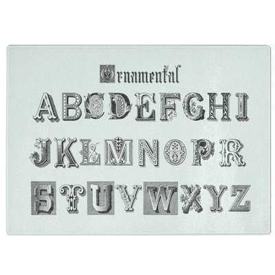 Tempered Glass Ornamental Font Alphabet Chopping Board