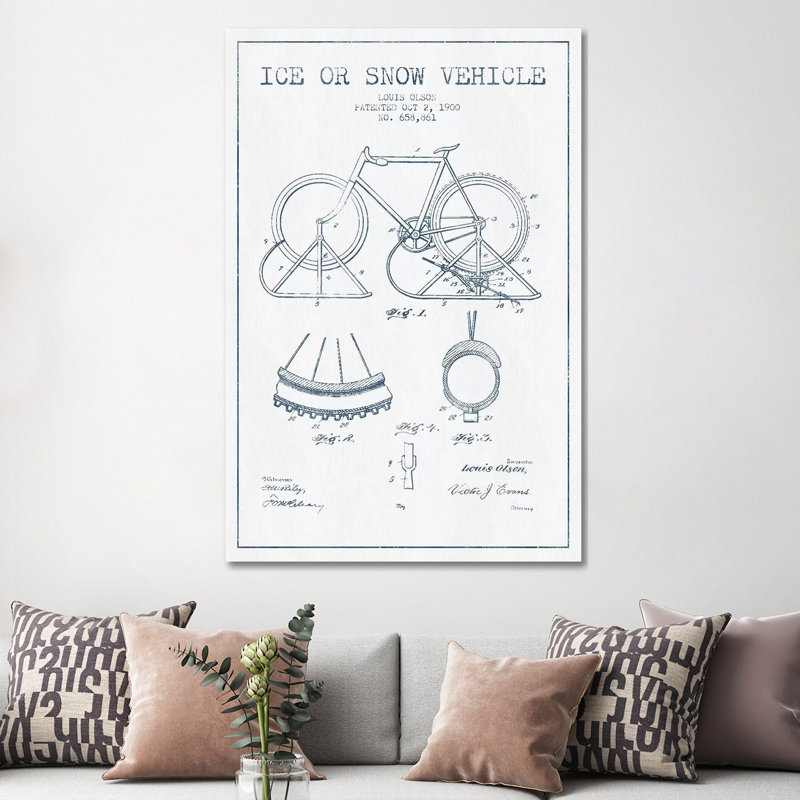 Louis Olson Ice Or Snow Vehicle Patent Sketch (Ink) by Aged Pixel - Wrapped Canvas Print