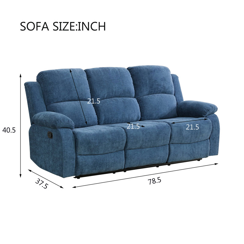3-seater Light Blue Fluffy Fabric Recliner Sofa