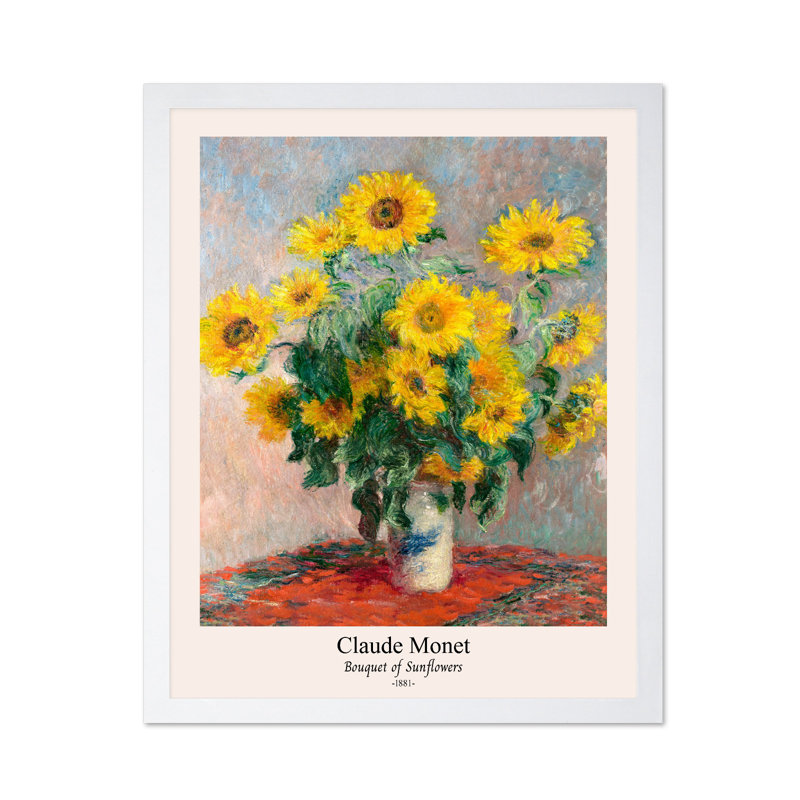 Claude Monet - Bouquet de tournesols, 11"H x 14"W, Poster, White Framed