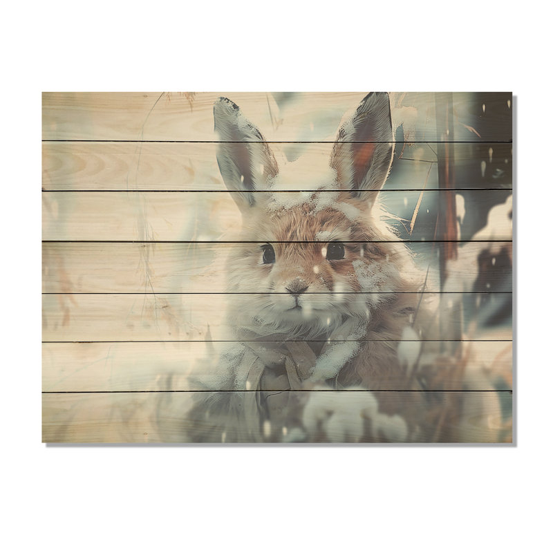 Frosty Bunny Winter Scenery - Paysage d'hiver sur bois, H 30 po x l 40 po